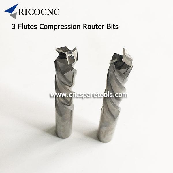 Three Flutes Compression Router Bits Solid Carbide Up Down Cut Spiral End Mill Bits